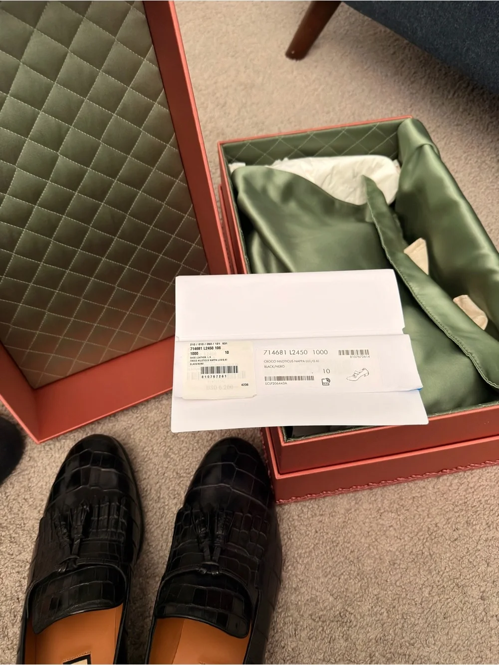 AUTHENTIC and NEW GUCCI Black Crocodile Tassel Loafers